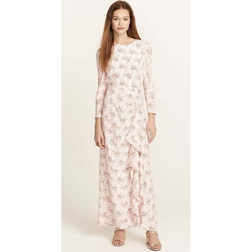 J. Crew Collection Silk Dress Floral Pink Wedding Maxi Ruffle Resort Summer S